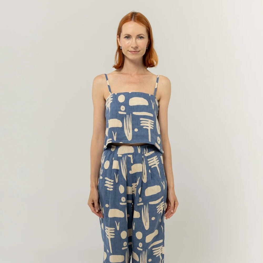 Bel Kazan June Linen Cropped Tank Top